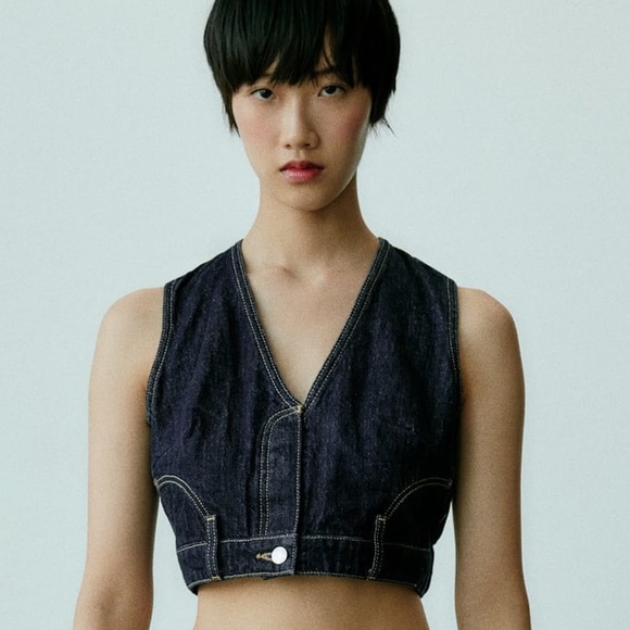 NEW! Zara Dark Denim TRF Vest - Picture 6 of 13